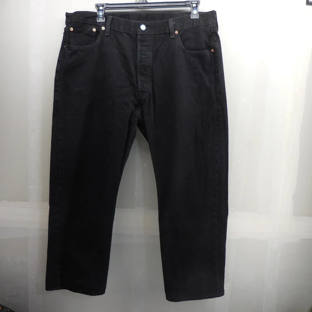 Levis 501 Original Fit Mens Black Denim Jeans Button Fly Straight Leg 42x30